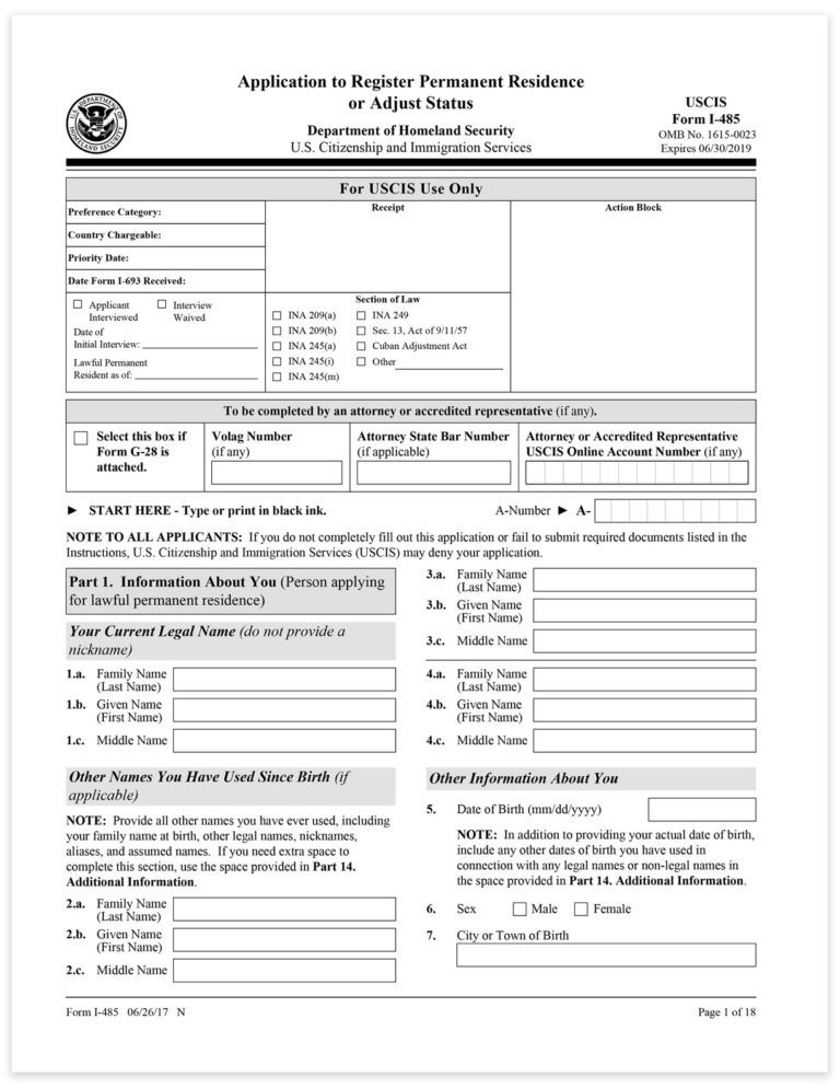 Form I-485 – page 1 – SimpleCitizen