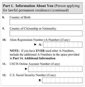 Form I-485, Part 1, Information About You