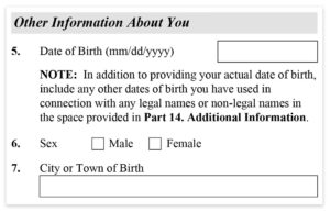 Form I-485, Part 1, Other information about you