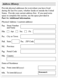 Form I-485, Part 3, Address History