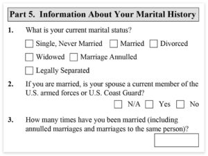 Form I-485, Part 5, Information About Your Marital History