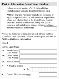 Form I-485, Part 6, Information About Your Children