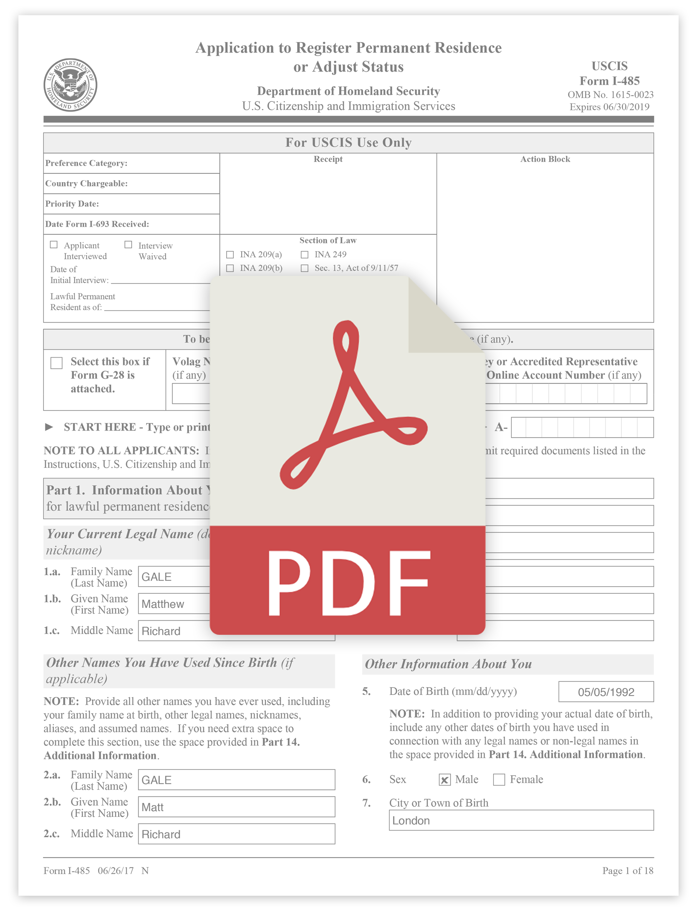 Form I 485 Sample Immigration Learning Center   Form I 485 Sample 